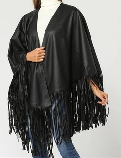 Imitation leather fringe cape